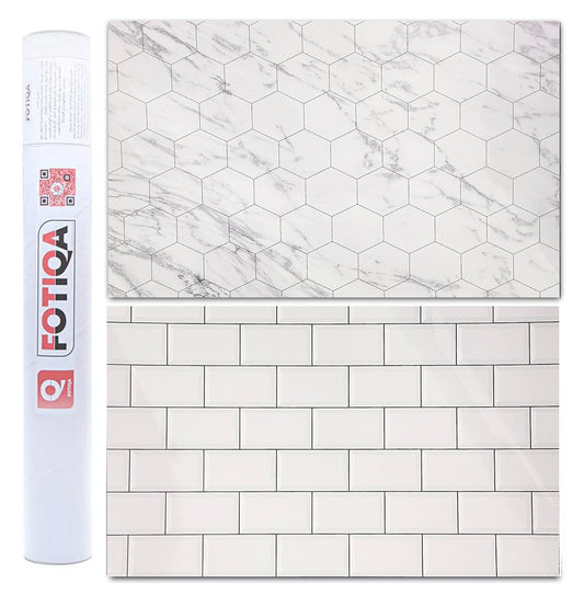 3D Double sided Milano statuary white marble and Tile peel Bacdrop #8846