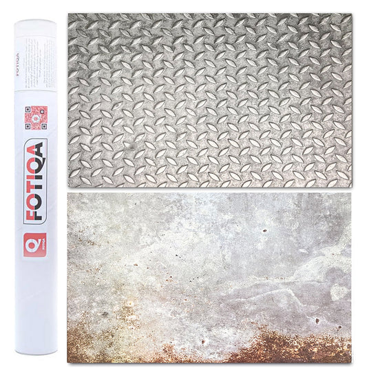 3D Double sided Steel Checkerplate metal and Old rusty metal Backdrop #8847