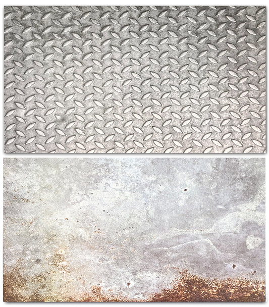 3D Double sided Steel Checkerplate metal and Old rusty metal Backdrop #8847