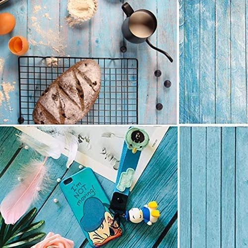 Blue & Yellow Scratched & Peeled Summery Old Wood Food Backdrop (#8823)